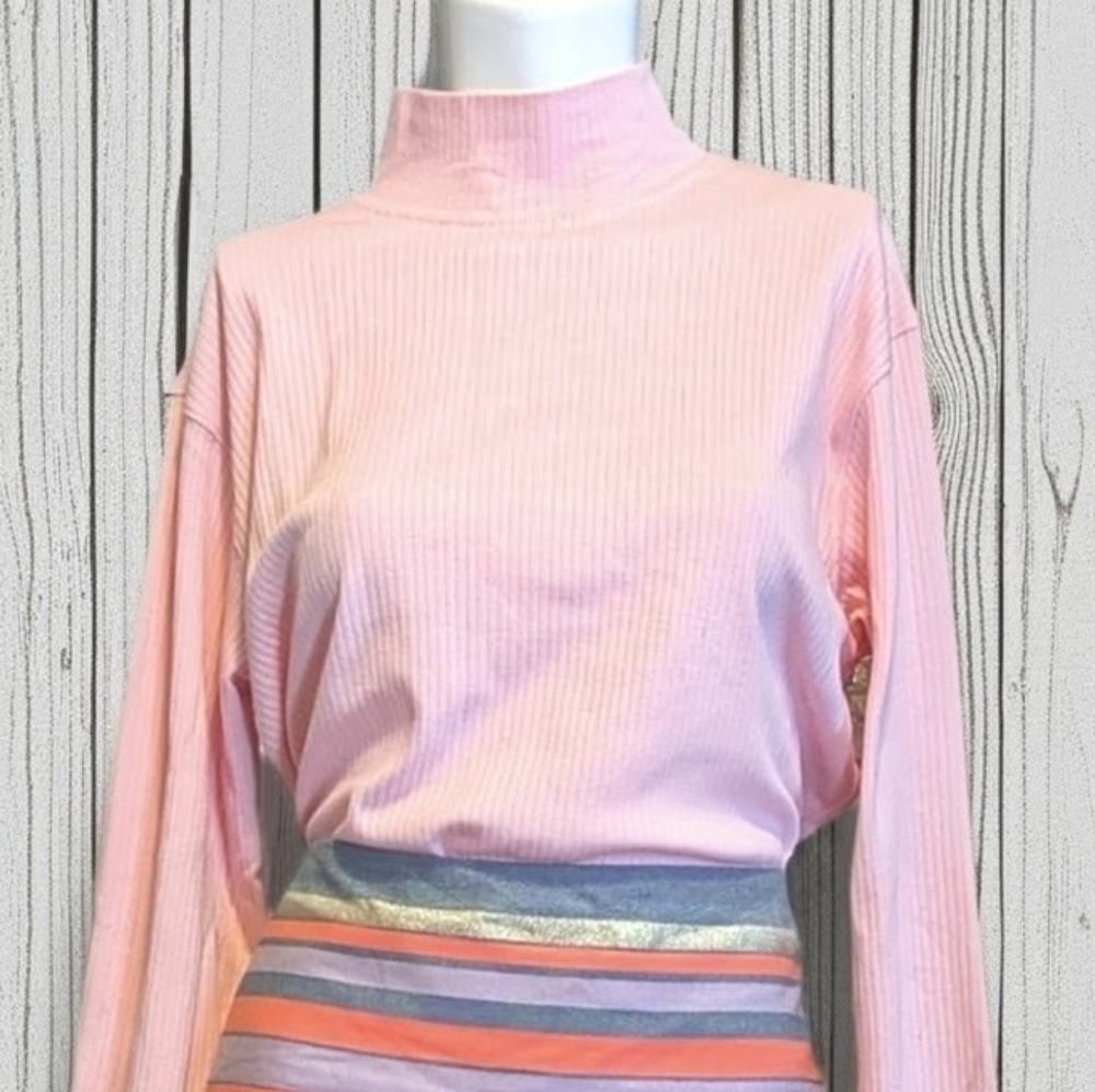 Cabin Creek "Spring"  Pink Ribbed Mock Turtleneck